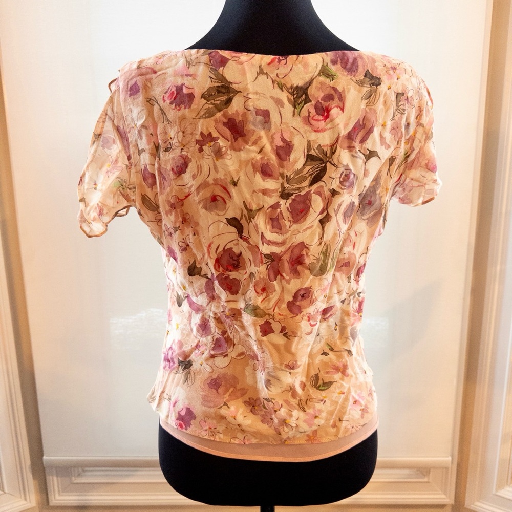 Cynthia Howie Silk Blouse Size 8 Vintage Floral Ruffle Front Pink 90s - Picture 3 of 9
